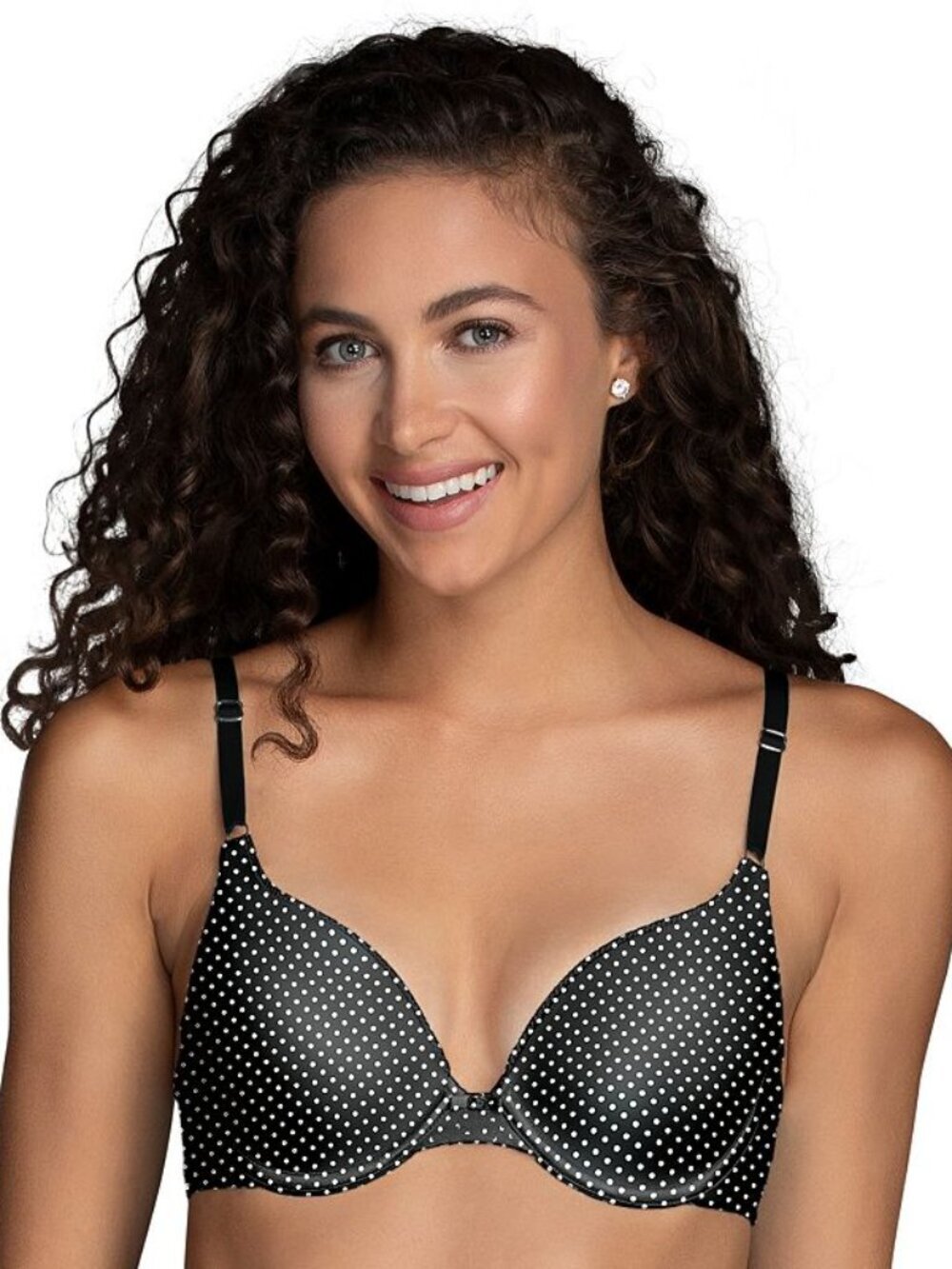 NWT Lily of France Push Up Bra Black w/ White Polka Dots 34A